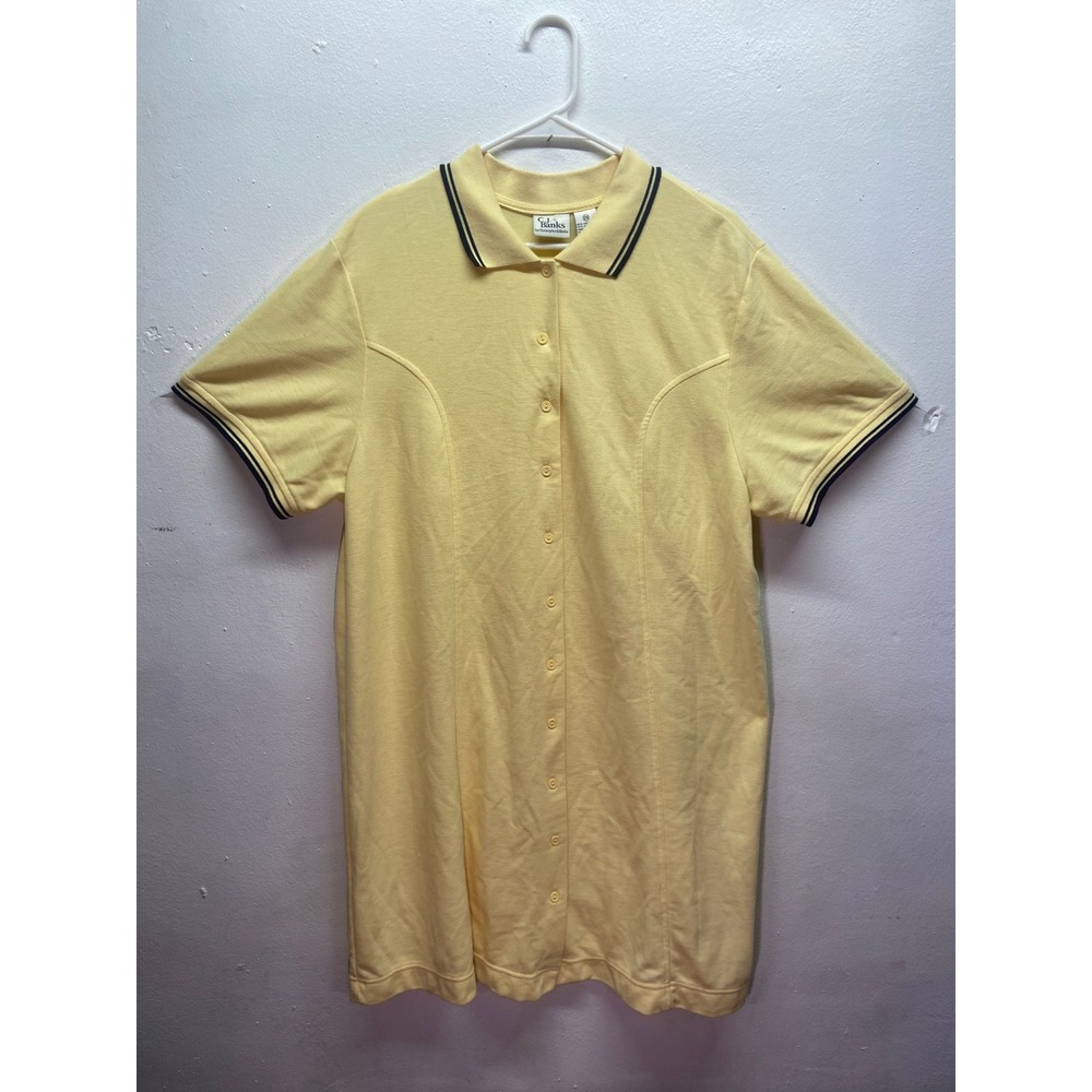 CJ‎ Banks Butter Yellow Polo Dress Navy Tipping Button Front Preppy Casual XXL